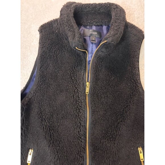 J.Crew Womens Black Sherpa Fleece Vest With Gold Zippers Size XS Cozy Outerwear - Picture 2 of 9